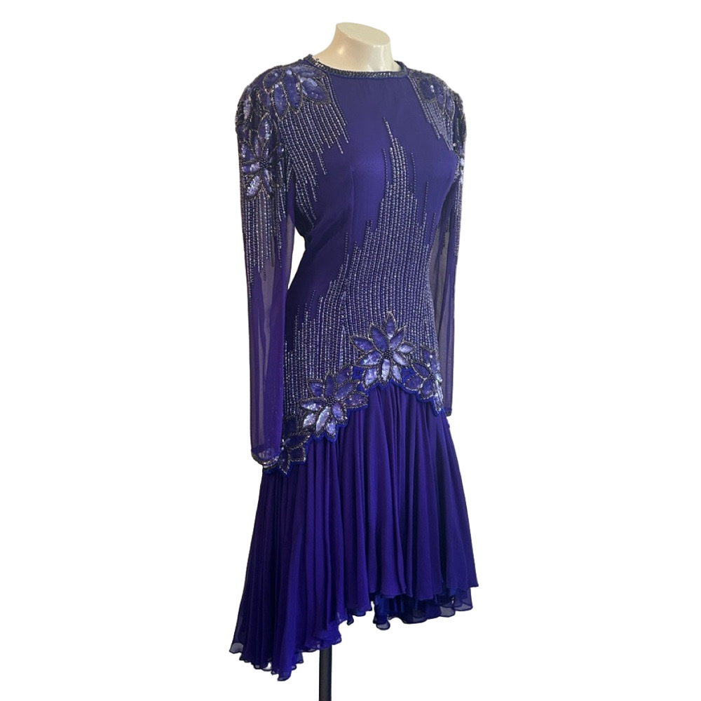 Unbranded Purple Sequin Embellished Asymmetrical silk Gown Sz 8 - Picture 2 of 13